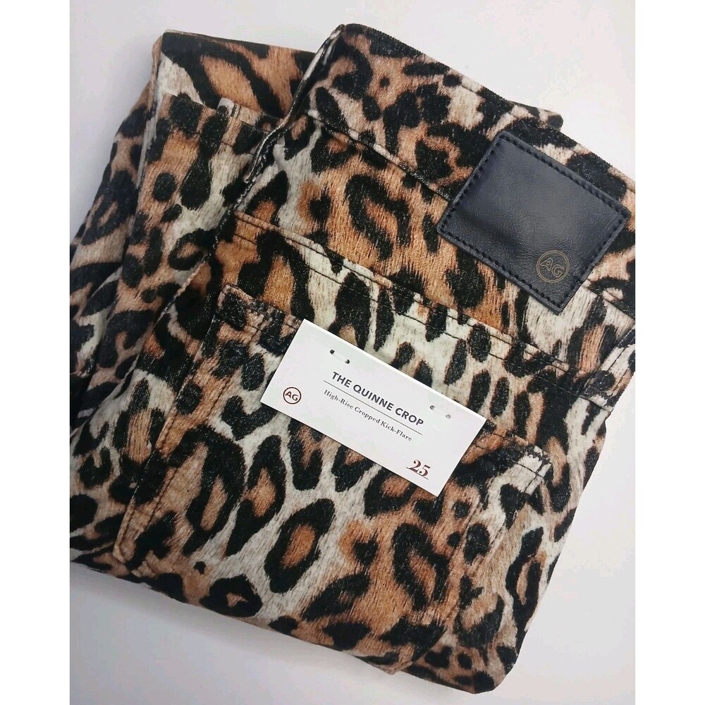 AG Adriano Goldschmied Pant Sz 25 Quinne Crop High-rise Kick Flare Leopard Print - Picture 15 of 16